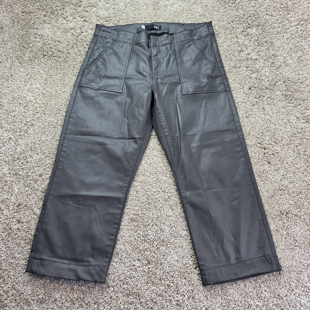 KUT From The Kloth Pants Womens 14 Gray Ponte Ankle Reese Straight Faux Leather